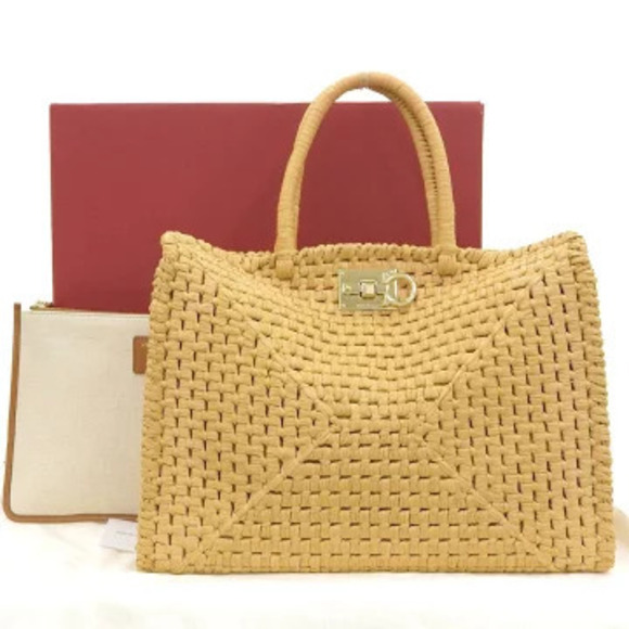 Salvatore Ferragamo Handbags - Salvatore Ferragamo Gancini Studio raffia handbag